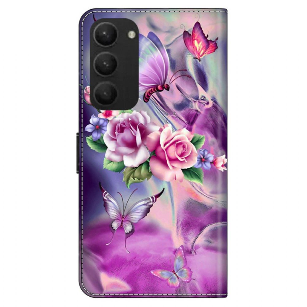 Lederhüllen Samsung Galaxy S24 Plus 5g Handyhülle Schmetterlinge Und Blumen