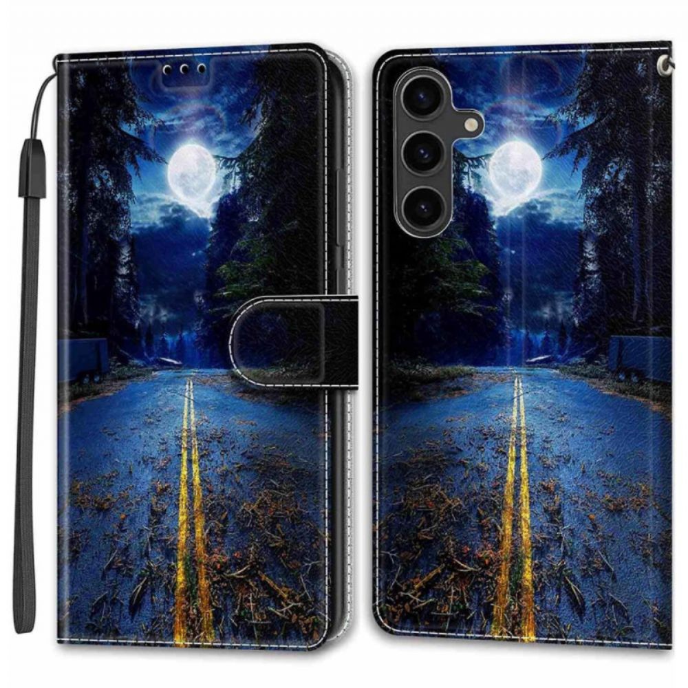 Lederhüllen Samsung Galaxy S24 Plus 5g Night Road Und Moon Strap