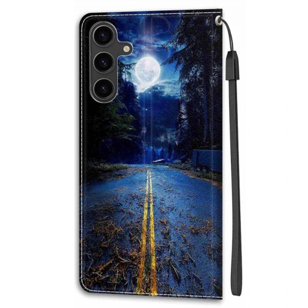 Lederhüllen Samsung Galaxy S24 Plus 5g Night Road Und Moon Strap