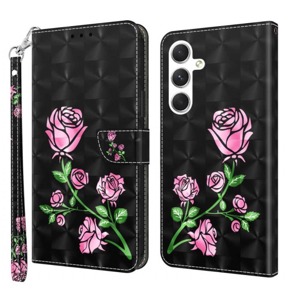 Lederhüllen Samsung Galaxy S24 Plus 5g Rosa Blumen Mit Riemen