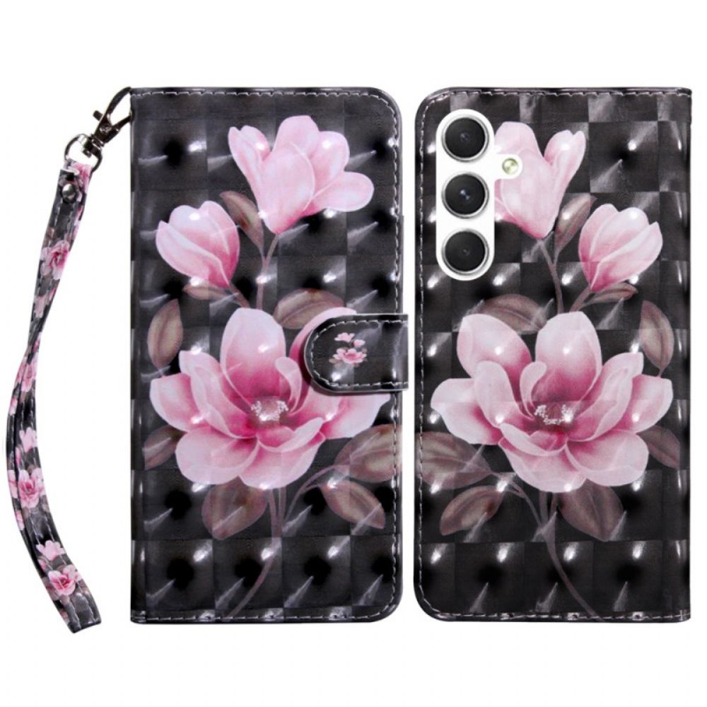 Lederhüllen Samsung Galaxy S24 Plus 5g Rosa Blumen Mit Riemen