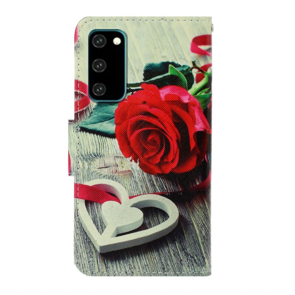 Flip Case Für Samsung Galaxy S20 Mit Kordel Romantische Riemchenrose