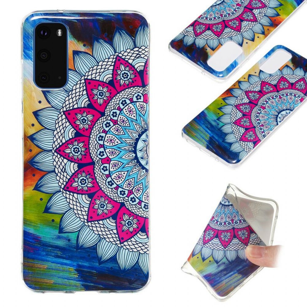 Handyhülle Für Samsung Galaxy S20 Fluoreszierendes Buntes Mandala