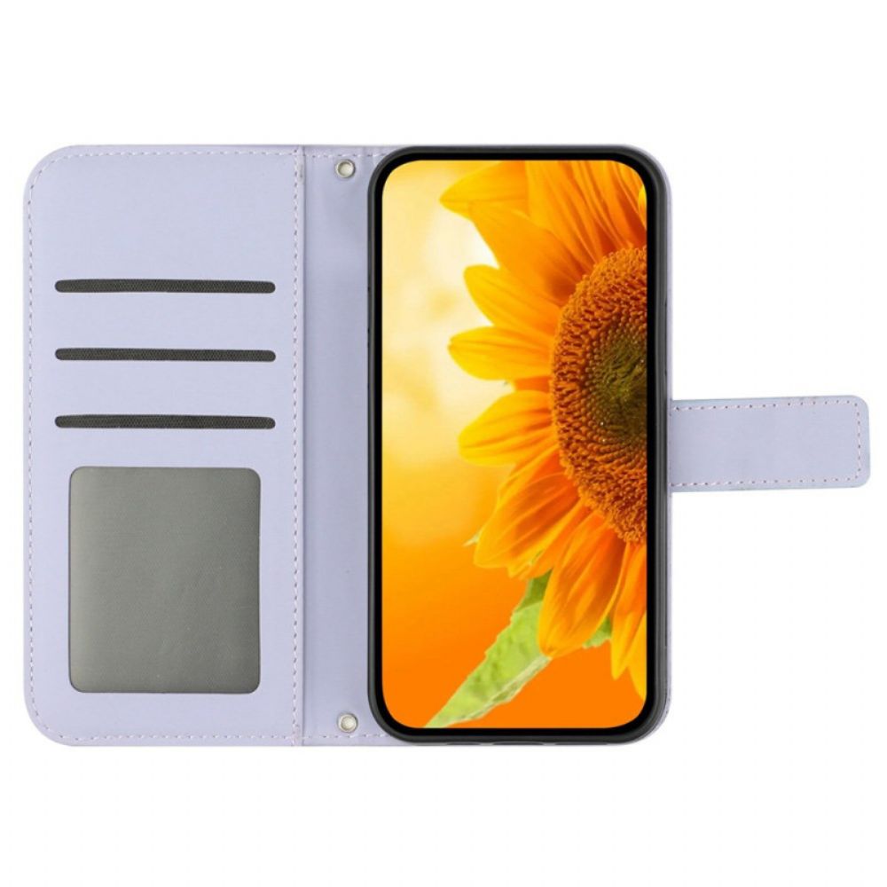 Lederhüllen Für Xiaomi 14 Ultra Sonnenblumenmuster Mit Schultergurt