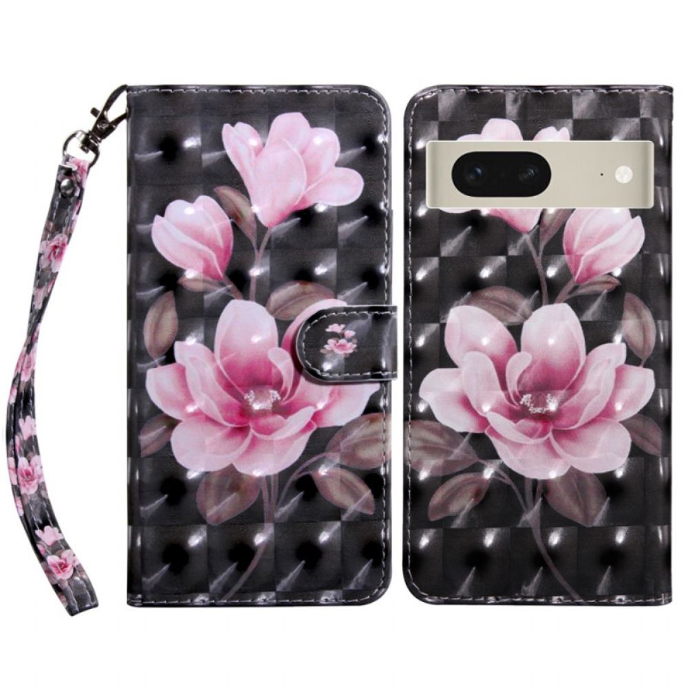 Lederhüllen Google Pixel 8 Rosa Blumen Mit Riemen