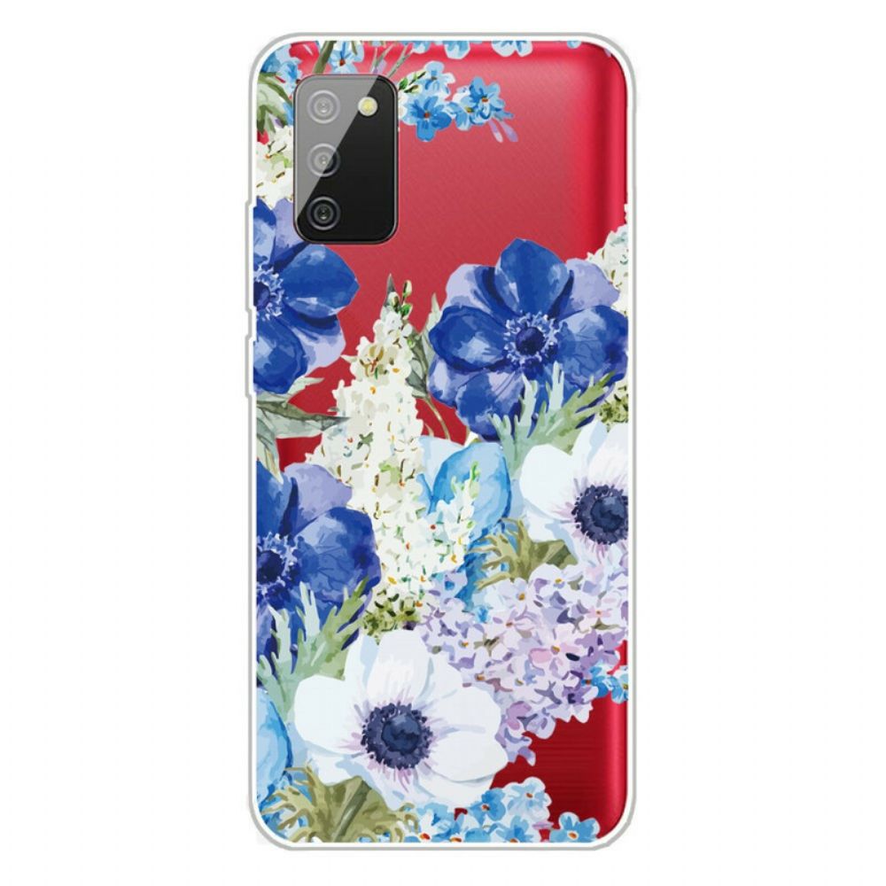 Handyhülle Für Samsung Galaxy A02s Aquarell Blaue Blumen Nahtlos