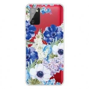 Handyhülle Für Samsung Galaxy A02s Aquarell Blaue Blumen Nahtlos