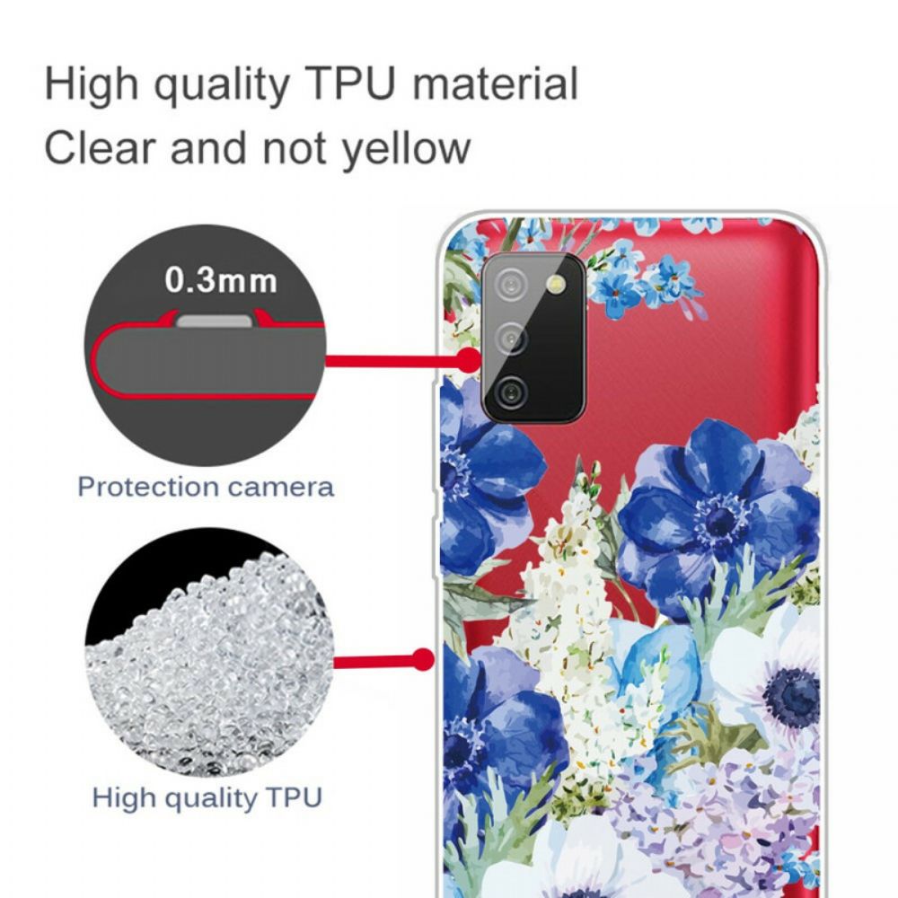 Handyhülle Für Samsung Galaxy A02s Aquarell Blaue Blumen Nahtlos