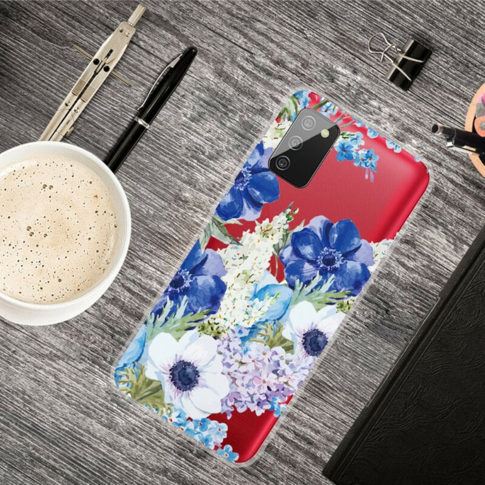 Handyhülle Für Samsung Galaxy A02s Aquarell Blaue Blumen Nahtlos