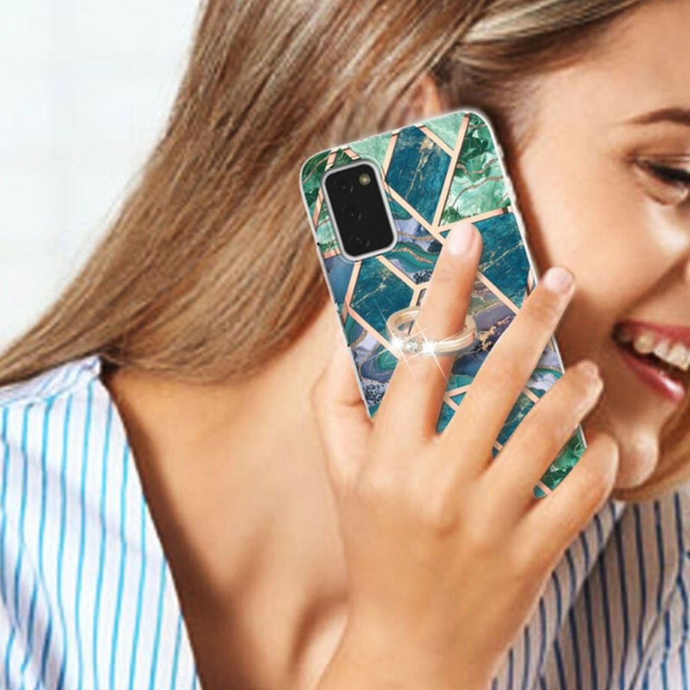 Handyhülle Für Samsung Galaxy A02s Geometrischer Marmor Mit Ring-stütze