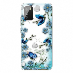 Handyhülle Für Samsung Galaxy A02s Transparente Retro-schmetterlinge Und Blumen