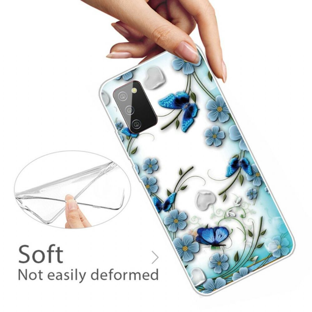 Handyhülle Für Samsung Galaxy A02s Transparente Retro-schmetterlinge Und Blumen