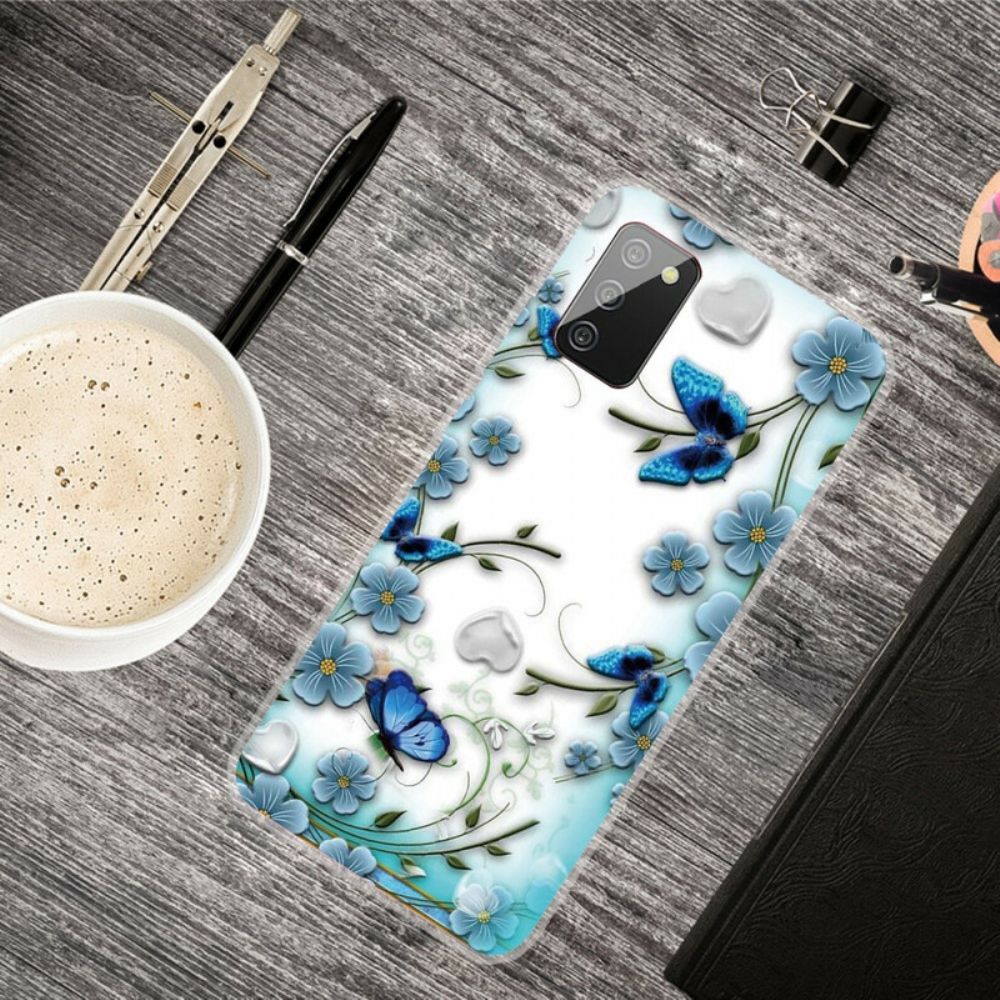 Handyhülle Für Samsung Galaxy A02s Transparente Retro-schmetterlinge Und Blumen