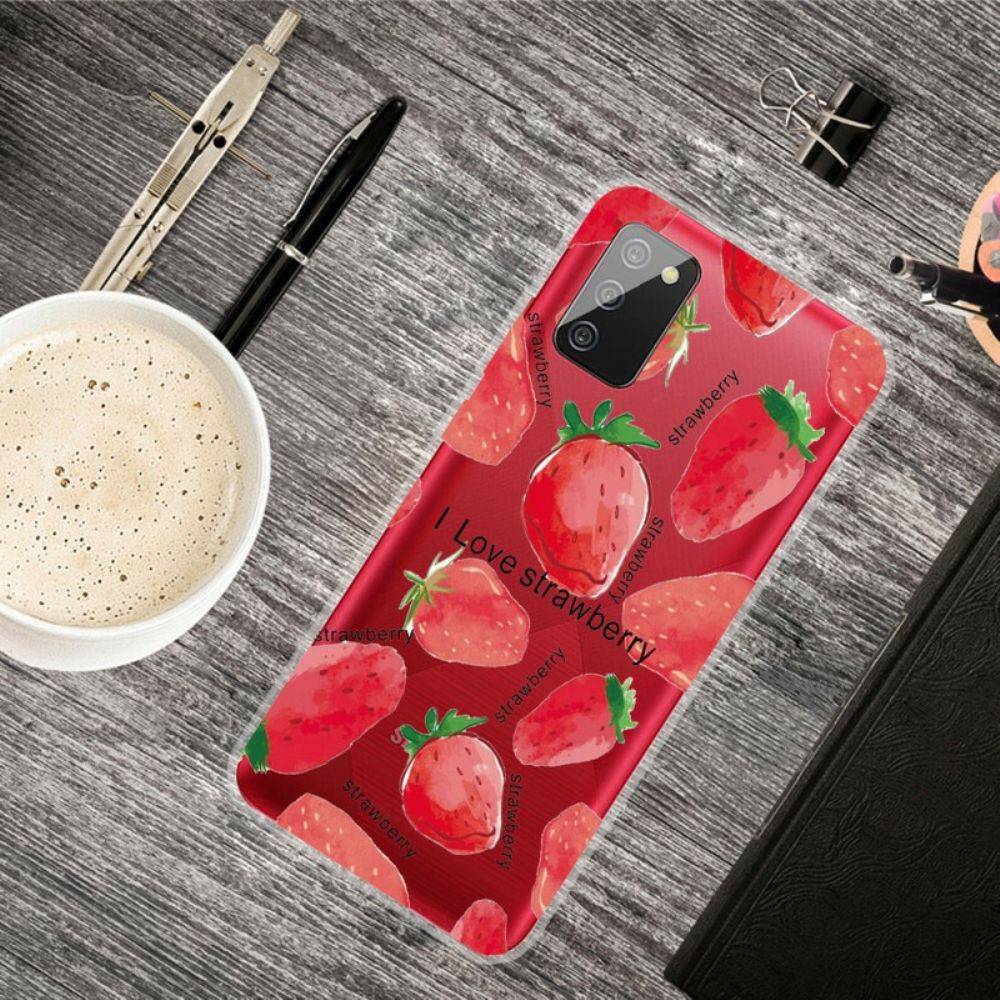 Hülle Für Samsung Galaxy A02s Erdbeeren / Ich Liebe Erdbeeren