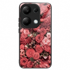 Hülle Für Xiaomi Redmi Note 13 Pro 4g Rote Und Rosa Blumen Aus Gehärtetem Glas