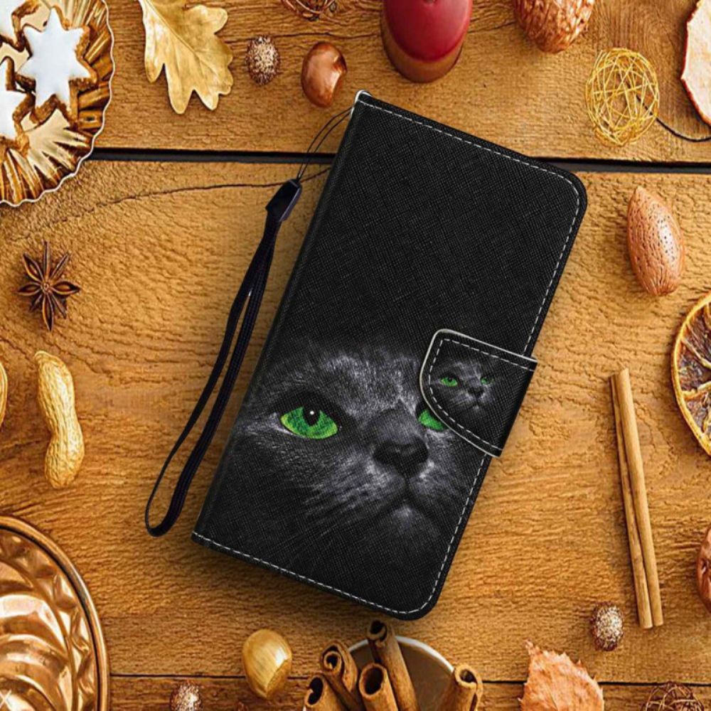 Lederhüllen Xiaomi Redmi Note 13 Pro 4g Handyhülle Grünäugige Katze Mit Riemen