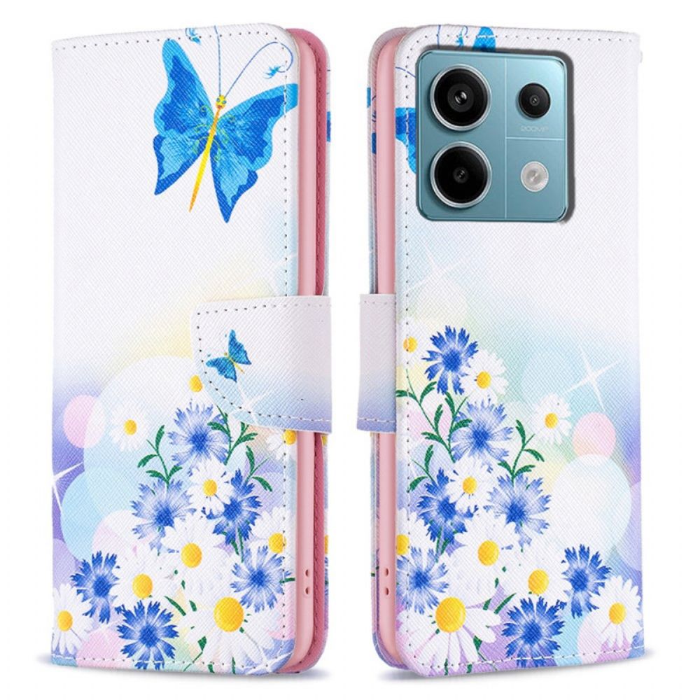 Lederhüllen Xiaomi Redmi Note 13 Pro 4g Handyhülle Schmetterlings- Und Blumenaquarell