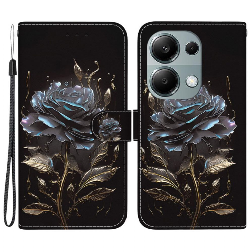 Lederhüllen Xiaomi Redmi Note 13 Pro 4g Schwarze Rose Mit Riemen