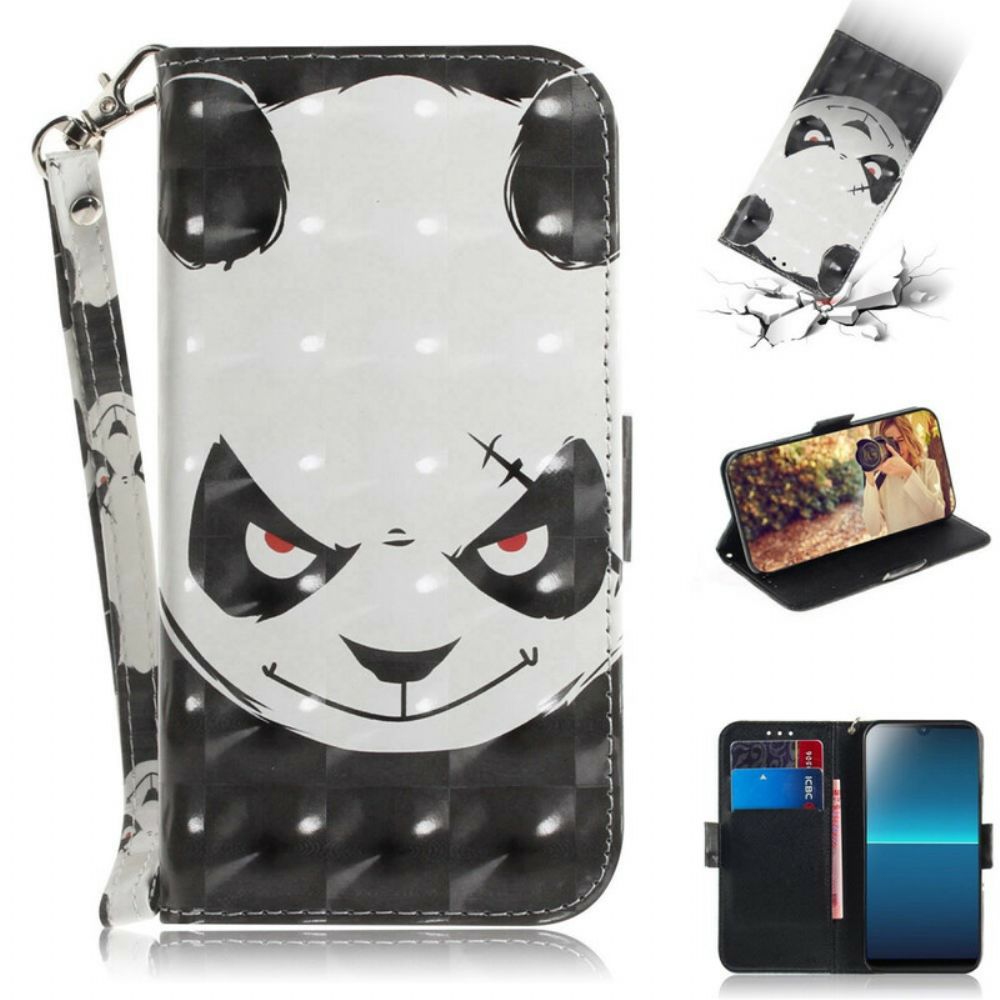 Flip Case Für Sony Xperia L4 Mit Kordel Wütender Panda Mit Riemen