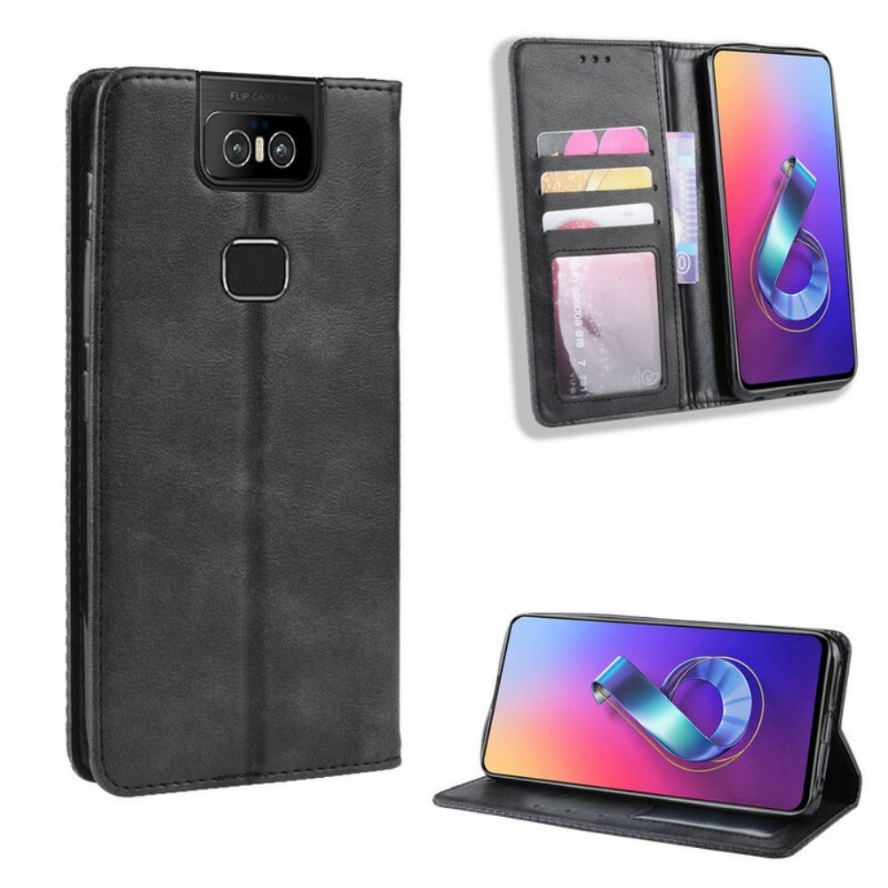 Schutzhülle Für Asus ZenFone 6 Flip Case Stilisierter Vintage-ledereffekt