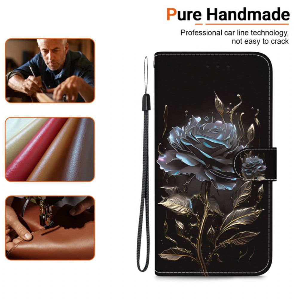 Lederhüllen Oppo Reno 11 5g Handyhülle Schwarze Rose Mit Riemen