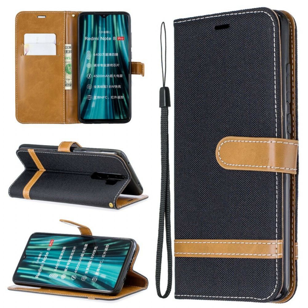 Flip Case Für Xiaomi Redmi Note 8 Pro Mit Kordel Armband In Stoff- Und Lederoptik