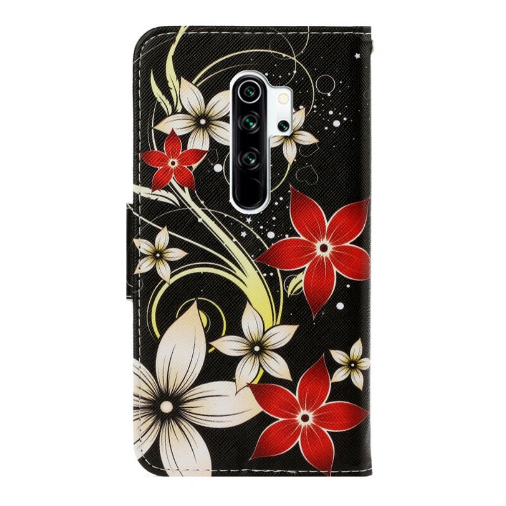 Flip Case Für Xiaomi Redmi Note 8 Pro Mit Kordel Bunte Riemenblumen