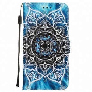 Flip Case Für Xiaomi Redmi Note 8 Pro Mit Kordel Schwarzes Riemchen-mandala