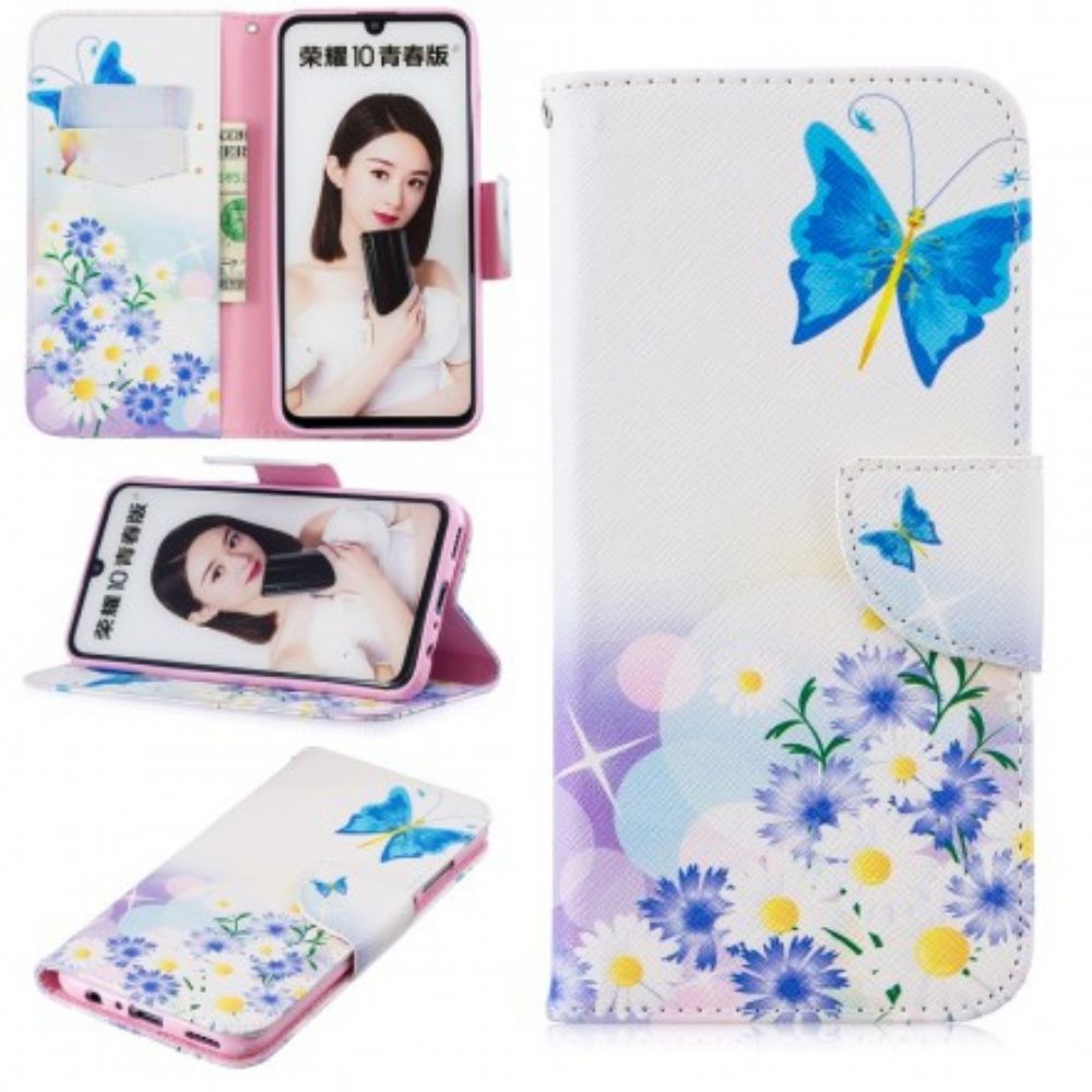 Flip Case Für Huawei P Smart 2024 / Honor 10 Lite Gemalte Schmetterlinge Und Blumen