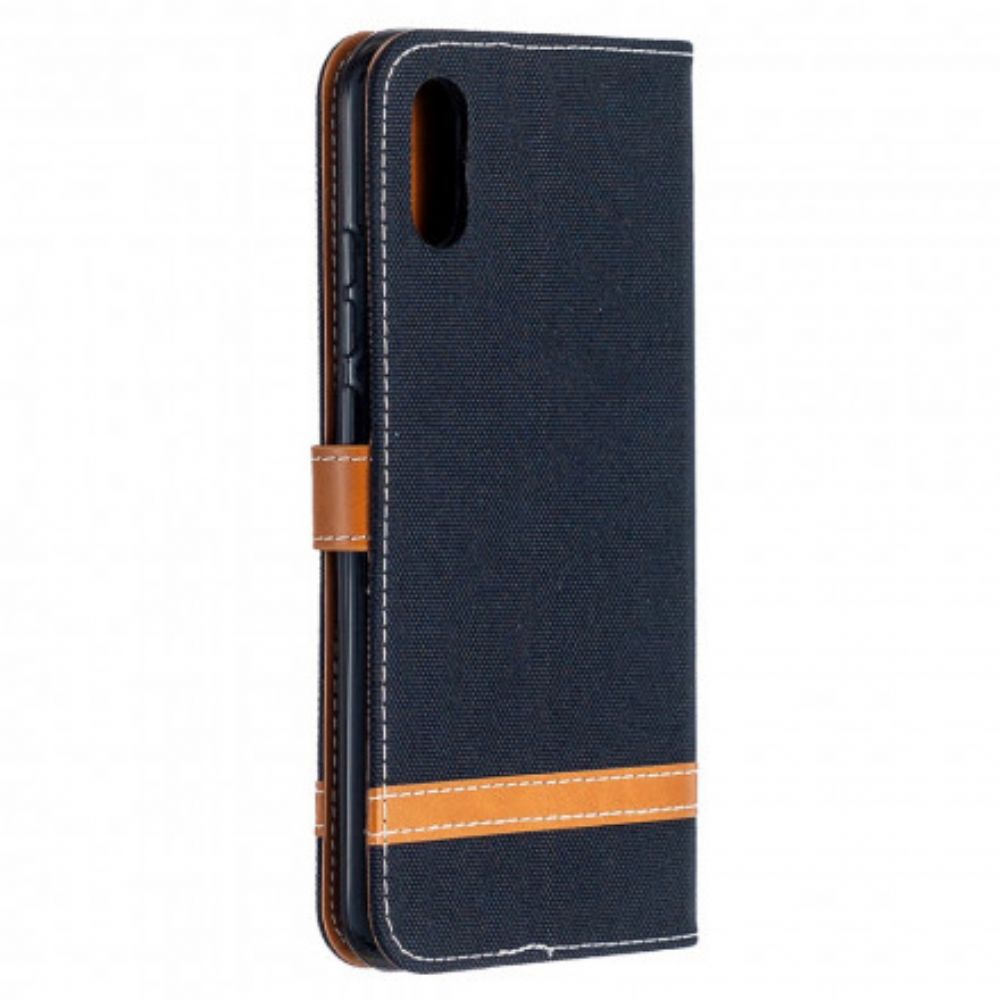 Flip Case Für Xiaomi Redmi 9A Mit Kordel Armband In Stoff- Und Lederoptik