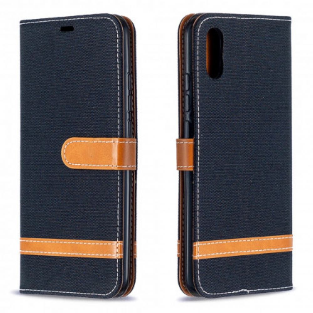 Flip Case Für Xiaomi Redmi 9A Mit Kordel Armband In Stoff- Und Lederoptik