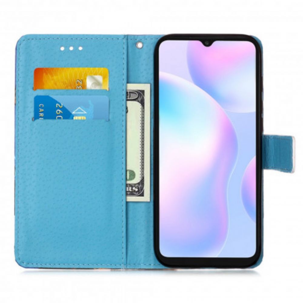 Flip Case Für Xiaomi Redmi 9A Mit Kordel Eiffelturm-schmetterlinge Mit Riemen