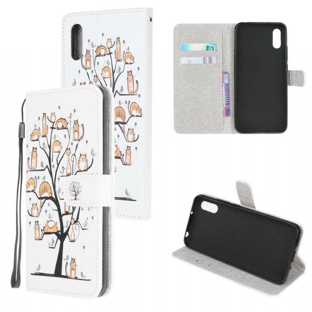 Flip Case Für Xiaomi Redmi 9A Mit Kordel Funky Cats Mit Riemen