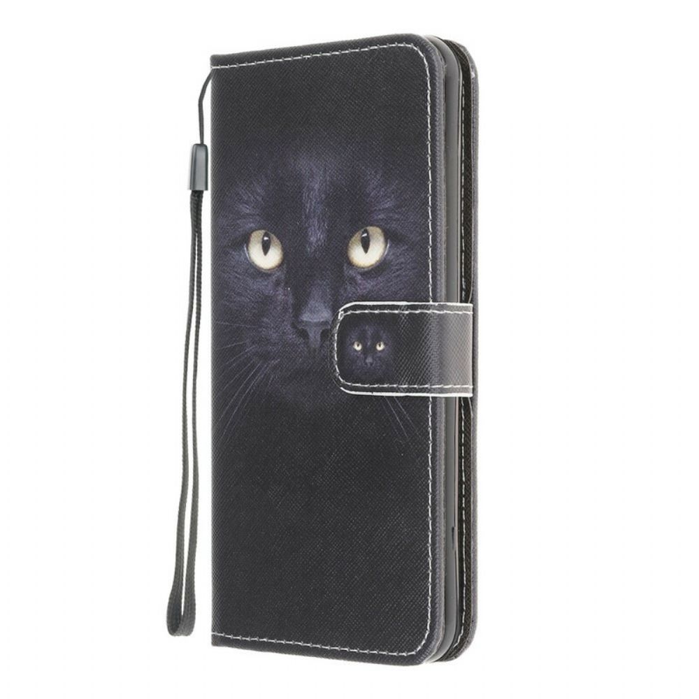 Flip Case Für Xiaomi Redmi 9A Mit Kordel Schwarze Katzenaugen Mit Riemen