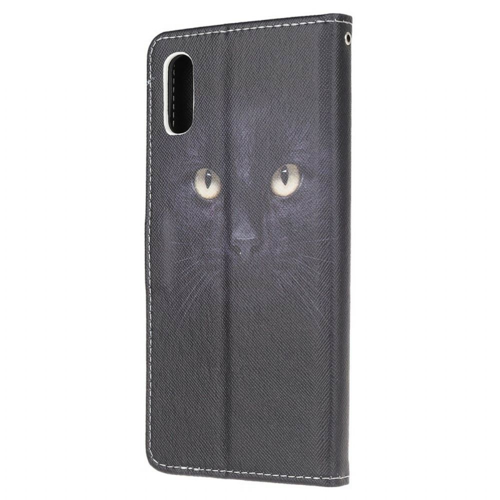 Flip Case Für Xiaomi Redmi 9A Mit Kordel Schwarze Katzenaugen Mit Riemen