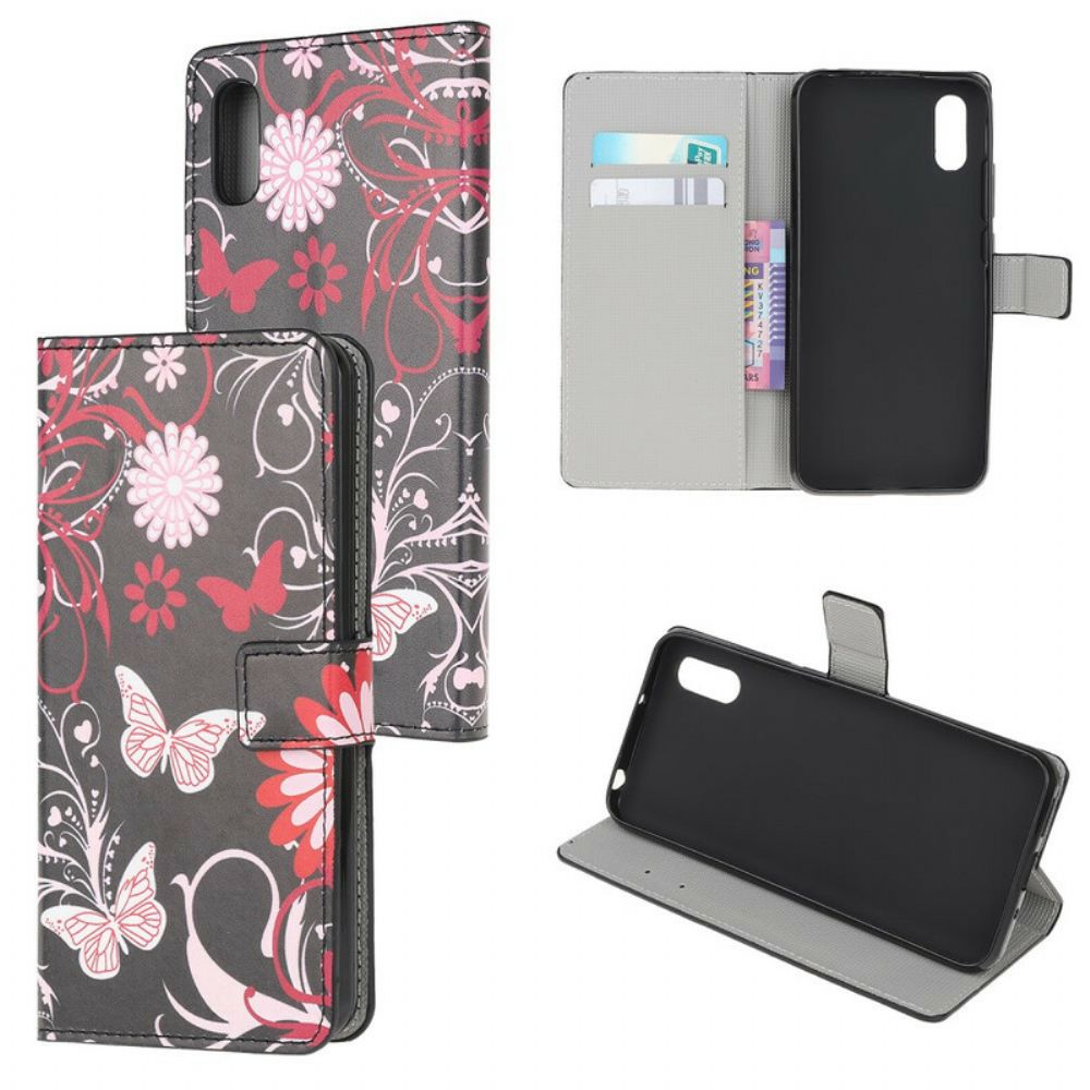 Flip Case Für Xiaomi Redmi 9A Schmetterlinge Und Blumen