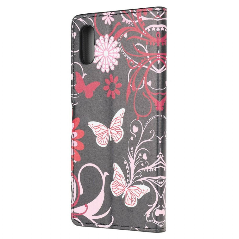 Flip Case Für Xiaomi Redmi 9A Schmetterlinge Und Blumen