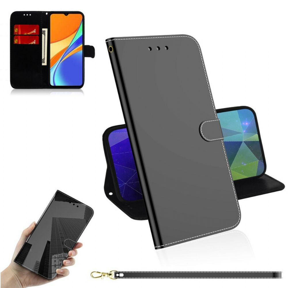 Flip Case Für Xiaomi Redmi 9A Spiegelabdeckung Aus Kunstleder