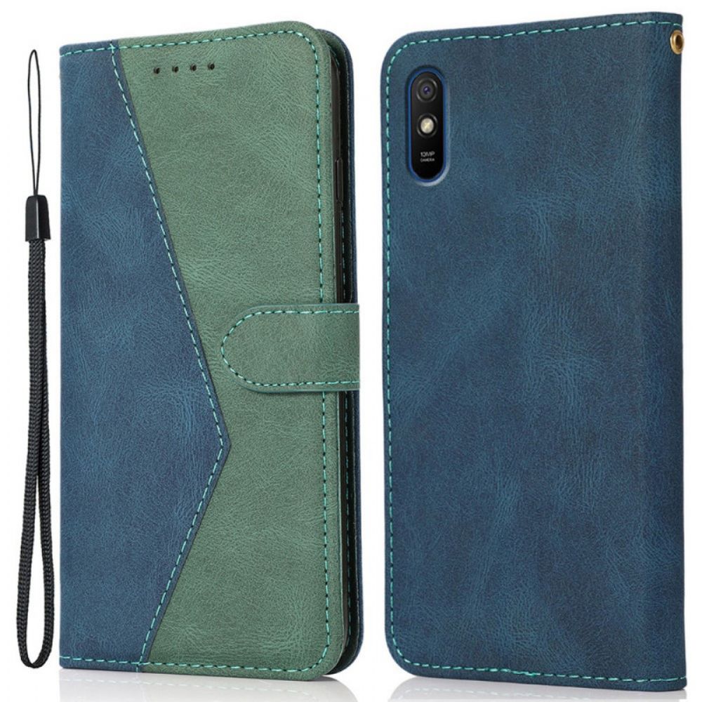 Flip Case Für Xiaomi Redmi 9A Zweifarbiges Kunstleder-dreieck