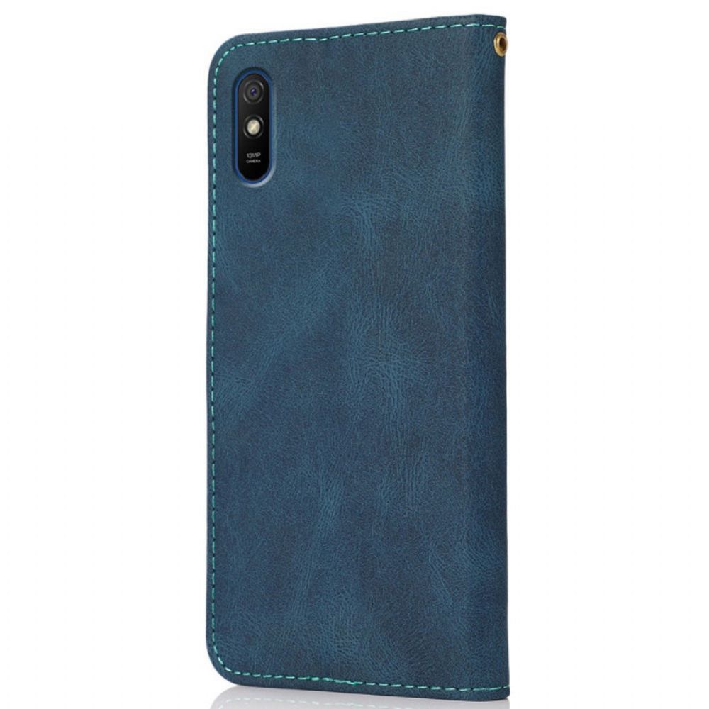 Flip Case Für Xiaomi Redmi 9A Zweifarbiges Kunstleder-dreieck