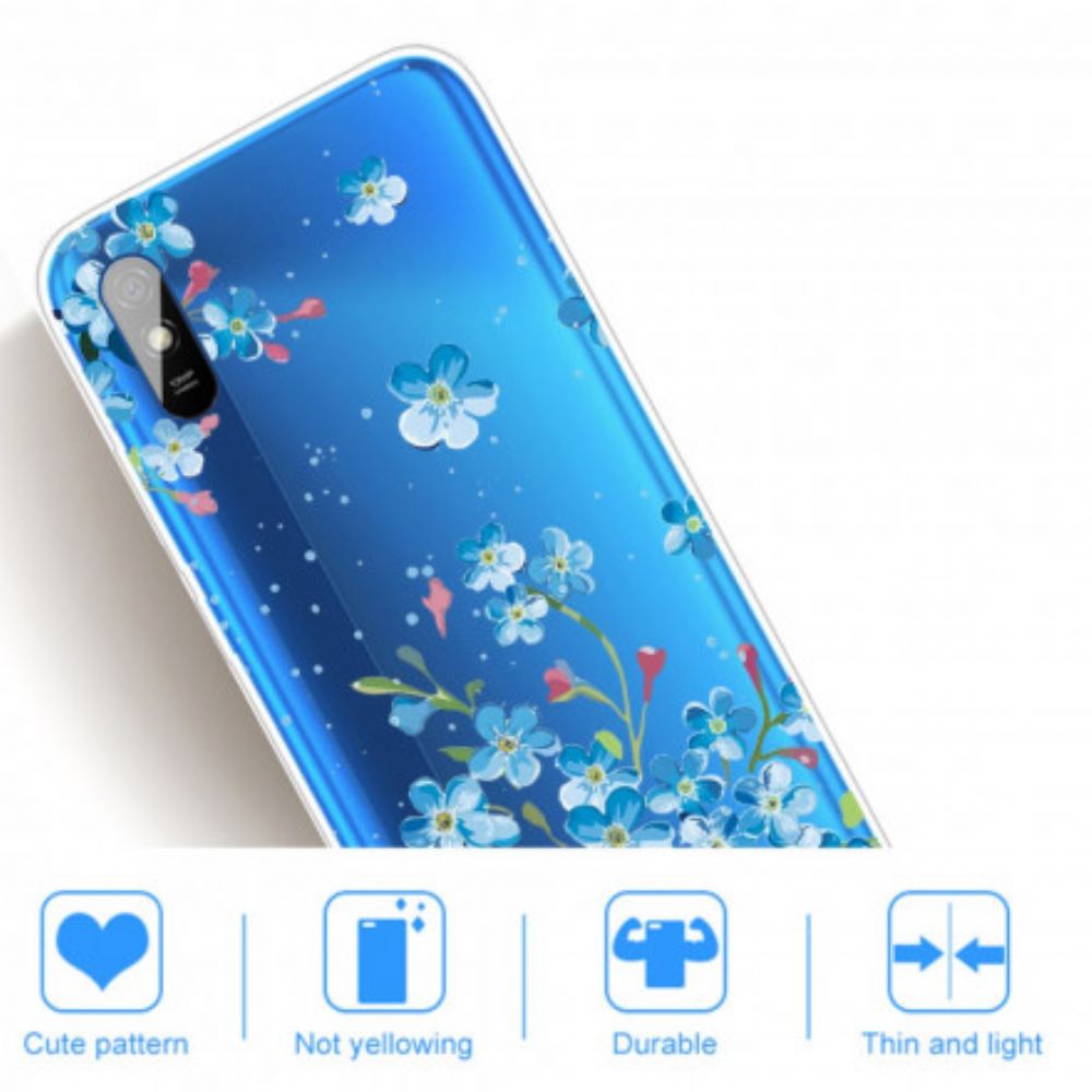 Handyhülle Für Xiaomi Redmi 9A Blauer Blumenstrauß