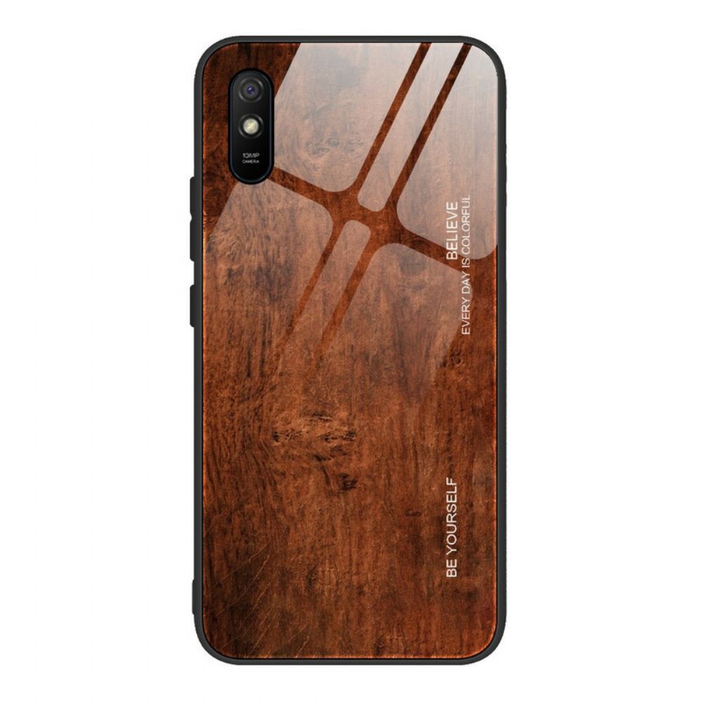 Handyhülle Für Xiaomi Redmi 9A Hartglas Im Holzdesign