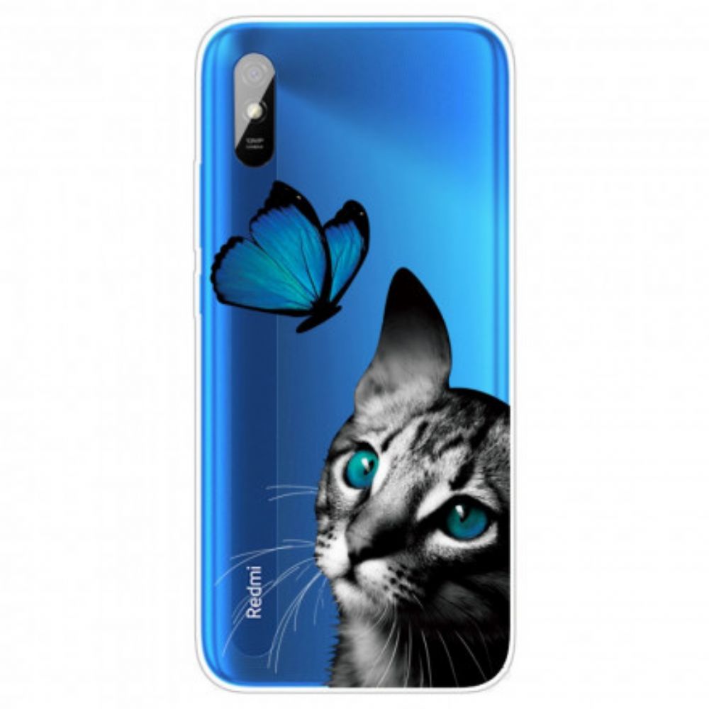 Hülle Für Xiaomi Redmi 9A Katze Und Schmetterling