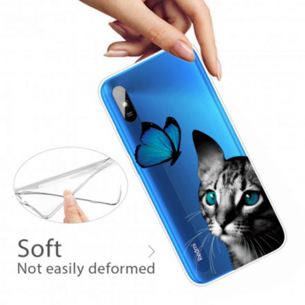 Hülle Für Xiaomi Redmi 9A Katze Und Schmetterling