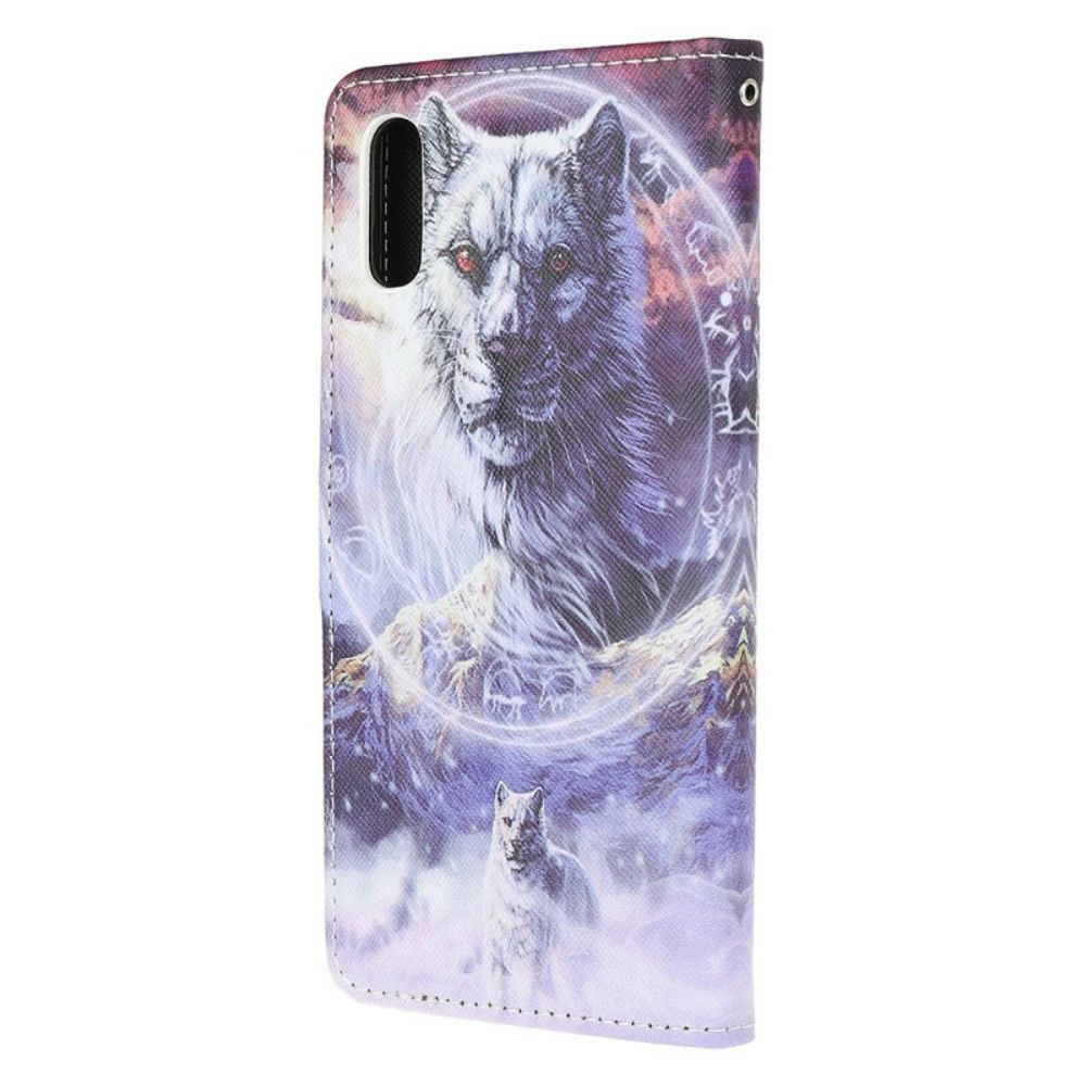 Lederhüllen Für Xiaomi Redmi 9A Winterwolf Mit Lanyard