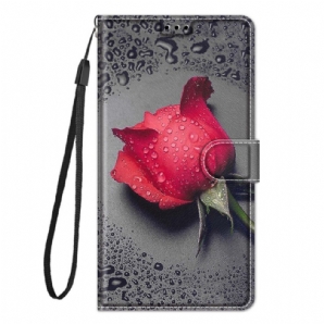 Flip Case Für Xiaomi Redmi Note 10 Pro Rosen Mit Riemen