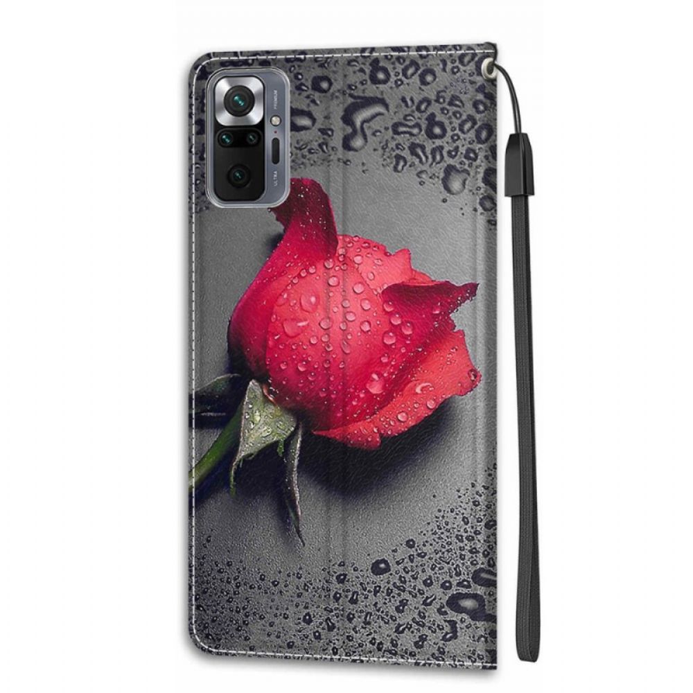 Flip Case Für Xiaomi Redmi Note 10 Pro Rosen Mit Riemen