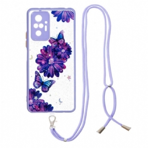 Hülle Für Xiaomi Redmi Note 10 Pro Blumenschmetterling Mit Kordel