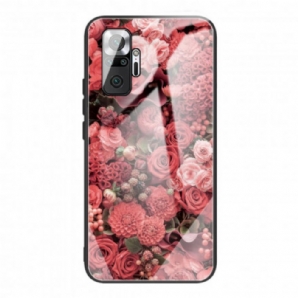 Hülle Für Xiaomi Redmi Note 10 Pro Rosa Blumen Aus Gehärtetem Glas