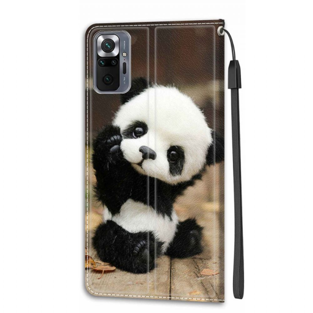 Lederhüllen Für Xiaomi Redmi Note 10 Pro Mit Kordel Kleiner Panda Mit Riemen